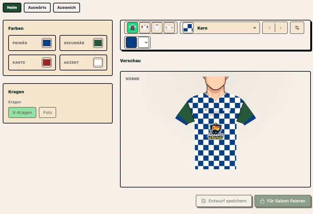 Trikot-Designer und Vereinsidentität in Football Legacy