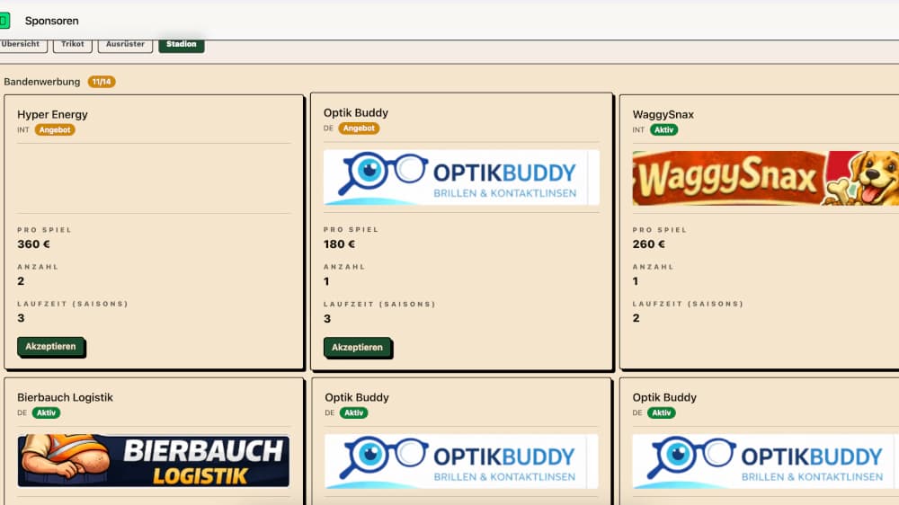 Finanzmanagement und Sponsoring im Fussball Browsergame